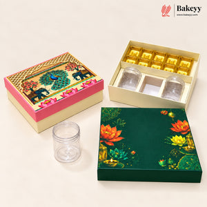 250ml 3-Jars | 10 Cavity | Traditional Printed Hamper Box | Pack of 1