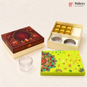 400ml 2-Jars | 9 Cavity | Traditional Printed Hamper Box | Pack of 1