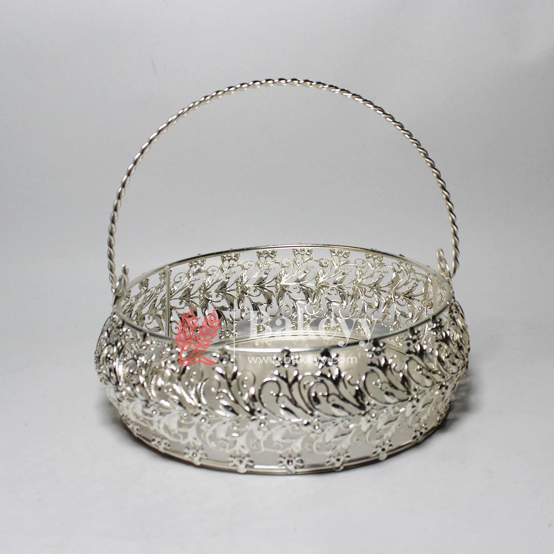 7 Inch Elegant Silver-Plated Decorative Basket with Handle | Premium Serving & Gifting Accessory | Gift Baskets For Dry Fruits ,Gift Hampers, Return Gift for wedding, Anniversary, Birthday, house warming - Bakeyy.com - India - 7 Inch Elegant Silver-Plated Decorative Basket with Handle | Premium Serving & Gifting Accessory | Gift Baskets For Dry Fruits ,Gift Hampers, Return Gift for wedding, Anniversary, Birthday, house warming - Default Title