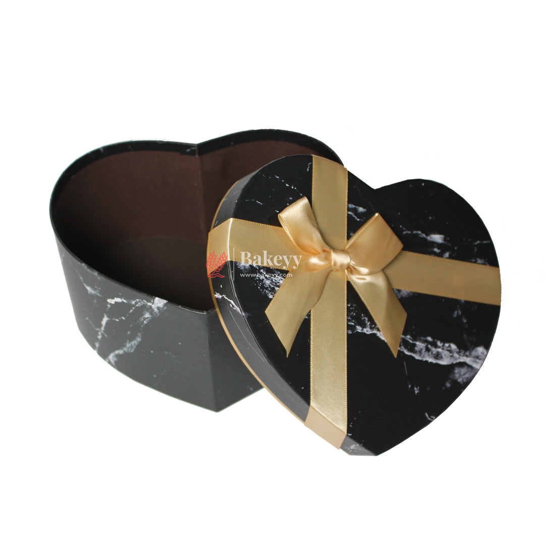 26.5x20.5x13 Cm | Heart-Shaped Gift Box with Marble Design and Golden Ribbon |White | Black |Pink |