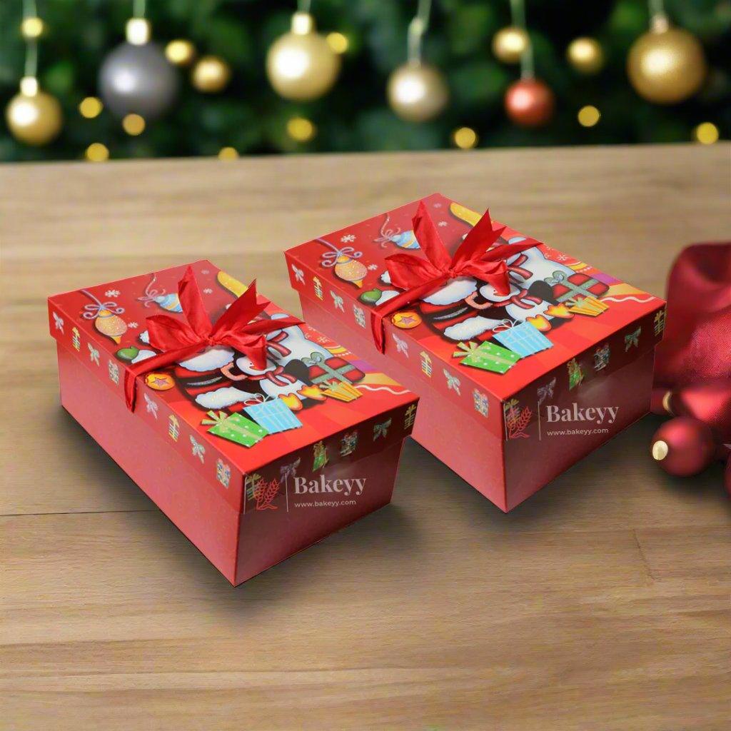 Christmas Rectangular Hamper Box with Ribbon | Cheerful Santa Gift Theme Design | Perfect for Sweets, Hampers, or Return Gifts | Pack of 5 - Bakeyy.com - India - Christmas Rectangular Hamper Box with Ribbon | Cheerful Santa Gift Theme Design | Perfect for Sweets, Hampers, or Return Gifts | Pack of 5 - Medium