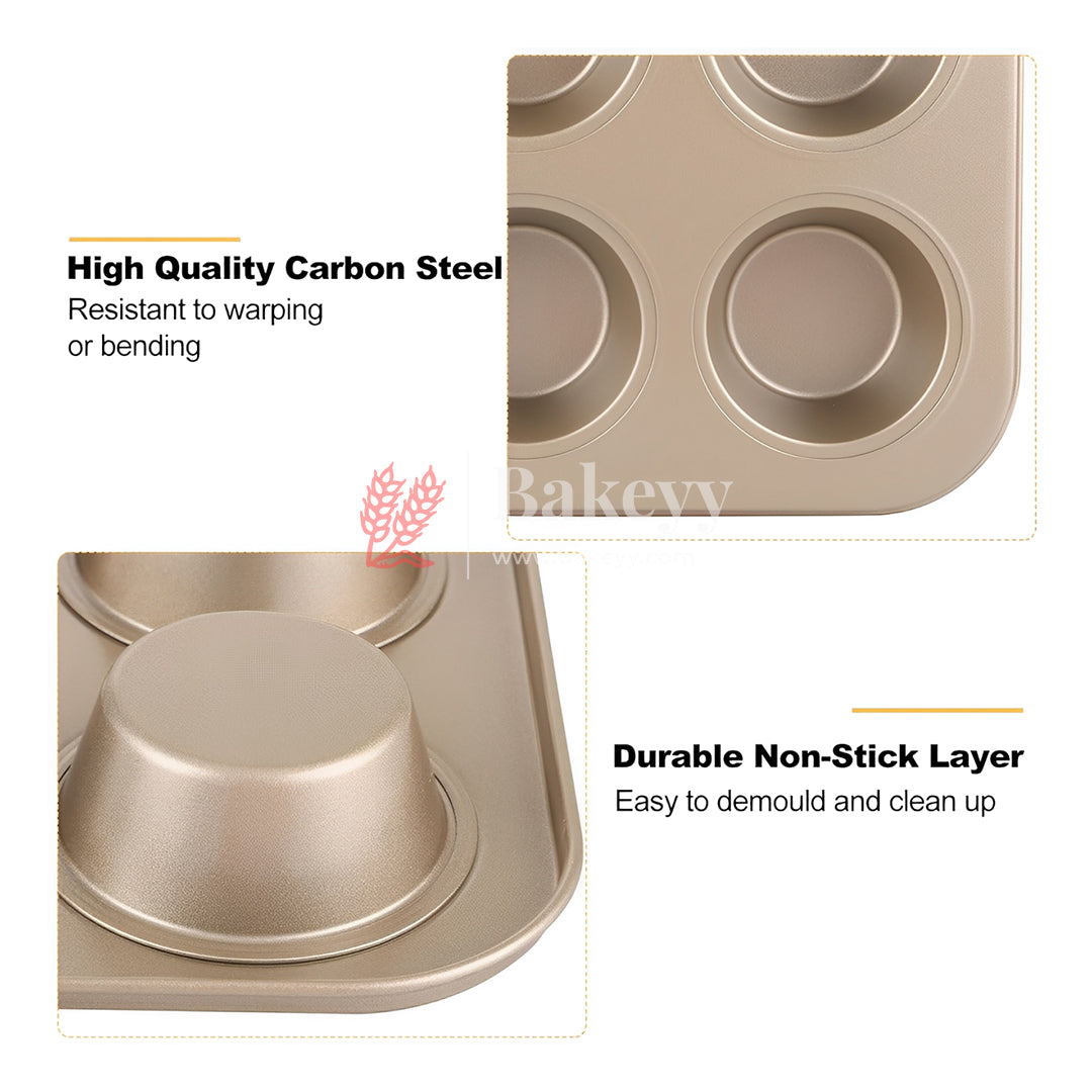 6 Slot Tray Cup Muffin Pan Tins Mould | Baking Cupcake | Non-Stick Mould | Reusable Tray Pan Mould | Non-Stick (Chrome Gold)