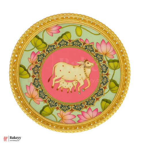 8 Inch Elegant Gold Plated Decorative Pooja Thali | Round Metal Tray Home Decor Items | Pichwai Tray for Return Gifts | Decorative Tray - Bakeyy.com - India - 8 Inch Elegant Gold Plated Decorative Pooja Thali | Round Metal Tray Home Decor Items | Pichwai Tray for Return Gifts | Decorative Tray - Default Title