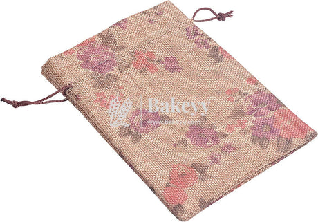 Jute Potli Bag | Gift Return Gifts Bags| Printed Jute Bag | Drawstring Bags - Bakeyy.com - India - Jute Potli Bag | Gift Return Gifts Bags| Printed Jute Bag | Drawstring Bags - Pack Of 10 / 5303 / 10X14 CM