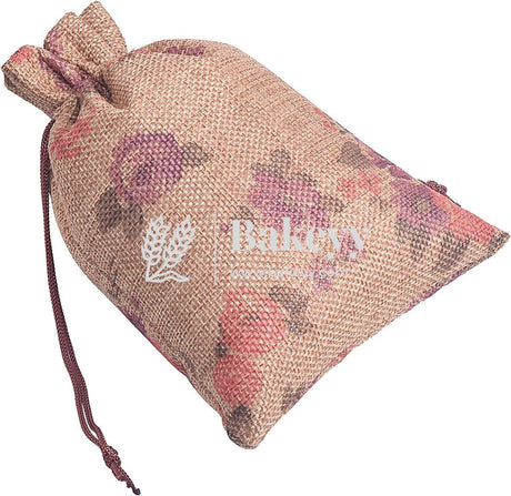 Jute Potli Bag | Gift Return Gifts Bags| Printed Jute Bag | Drawstring Bags - Bakeyy.com - India - Jute Potli Bag | Gift Return Gifts Bags| Printed Jute Bag | Drawstring Bags - Pack Of 10 / 5303 / 10X14 CM