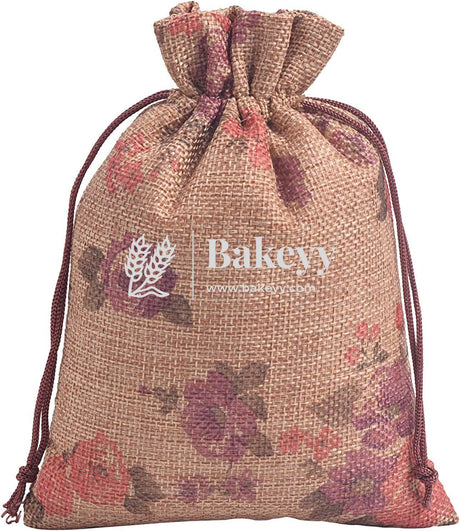 Jute Potli Bag | Gift Return Gifts Bags| Printed Jute Bag | Drawstring Bags - Bakeyy.com - India - Jute Potli Bag | Gift Return Gifts Bags| Printed Jute Bag | Drawstring Bags - Pack Of 10 / 5303 / 10X14 CM