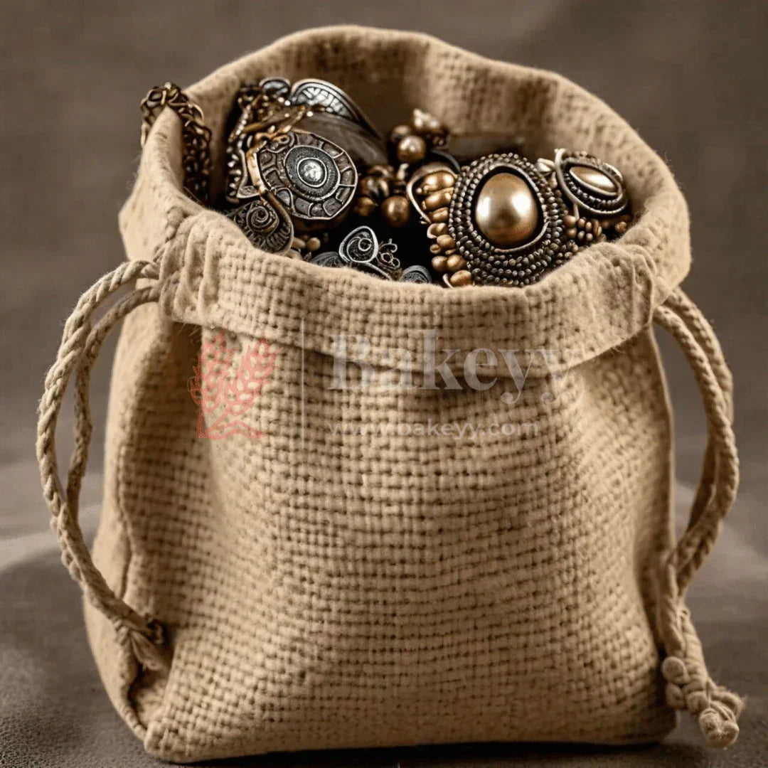 18x24 CM | Jute Potli Bags Natural Colour Drawstring Gift Bags for Return Gifts - Pack of 10
