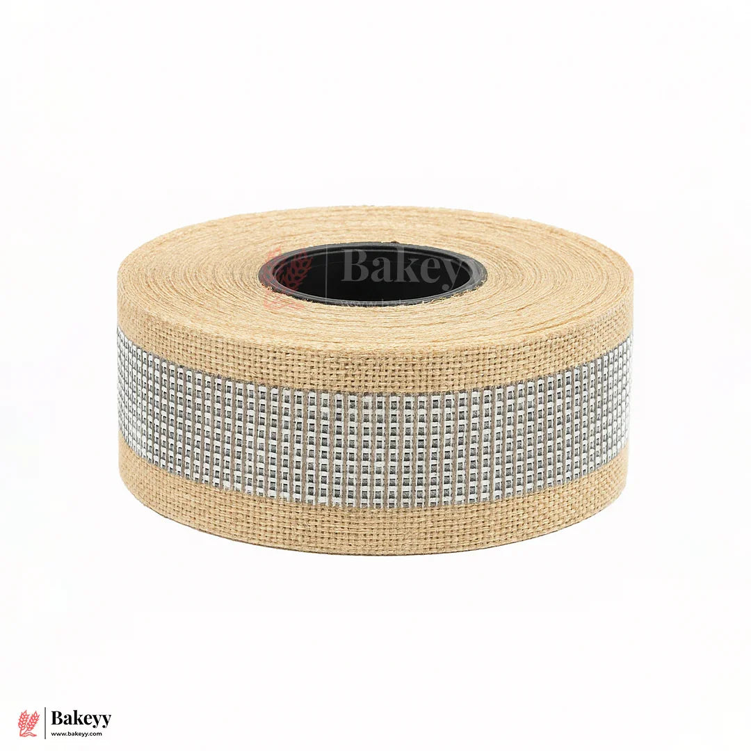 311 |9mtr Natural Jute Ribbon with Silver | jute Material | Gift Wrapping & Crafts