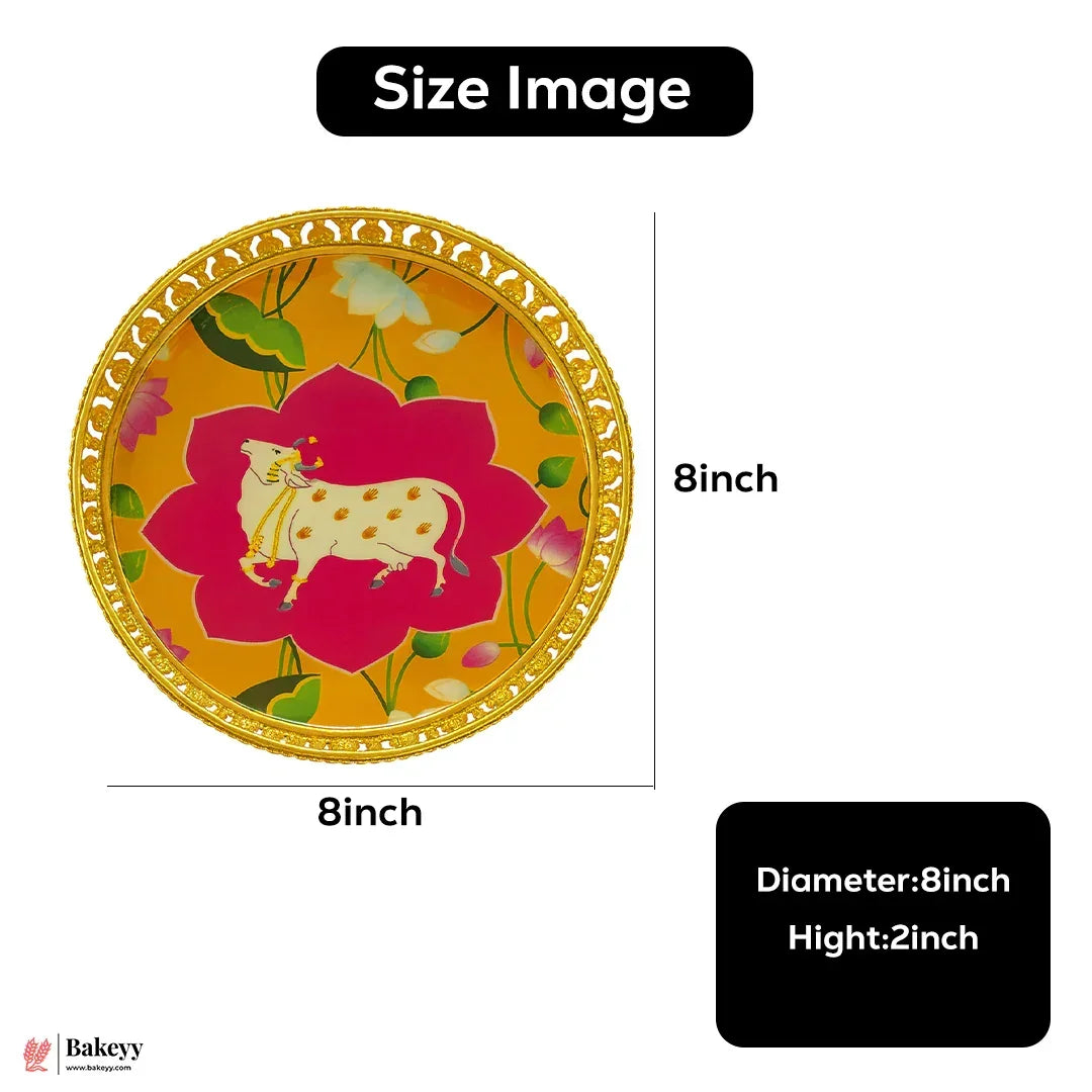 8 Inch Elegant Gold Plated Decorative Pooja Thali | Round Metal Tray Home Decor Items | Pichwai Tray for Return Gifts | Decorative Tray - Bakeyy.com - India - 8 Inch Elegant Gold Plated Decorative Pooja Thali | Round Metal Tray Home Decor Items | Pichwai Tray for Return Gifts | Decorative Tray - Default Title