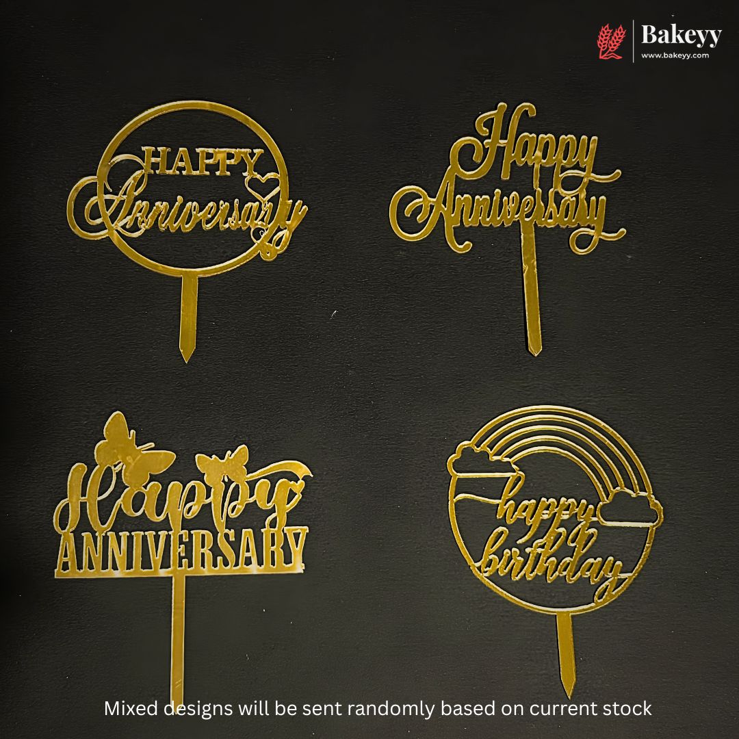 3 Inch Happy Anniversary Acrylic Cake Topper | Mixed Designs | Pack of 10
