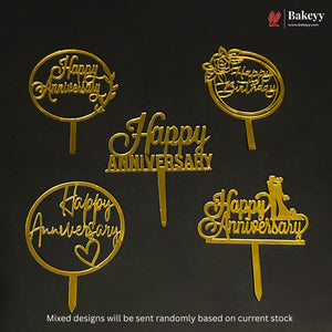 3 Inch Happy Anniversary Acrylic Cake Topper | Mixed Designs | Pack of 10