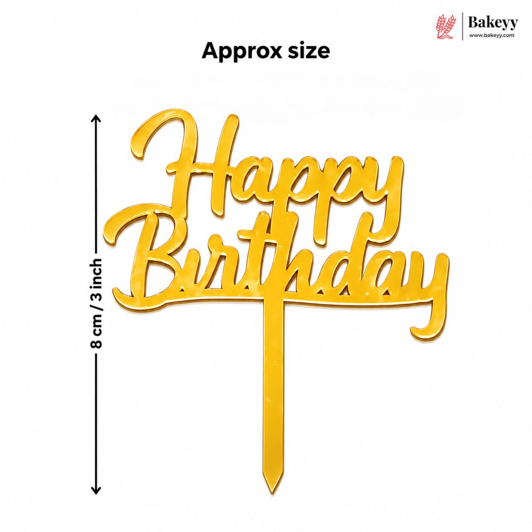 3 Inch Happy Birthday Acrylic Cake Topper | Mixed Designs | Pack of 10