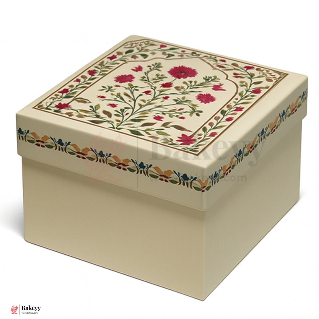 10x10x4 Inch  | Large Premium Decorative Floral Print Gift Box – Square Keepsake Storage Box with Lid | Pack Of 1