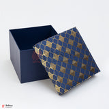 10x10x4 inch (25.5x25.5x10 cm) | Premium Rigid Hamper Box | Blue with Golden Leaf Print – Large Size