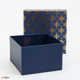 10x10x4 inch (25.5x25.5x10 cm) | Premium Rigid Hamper Box | Blue with Golden Leaf Print – Large Size