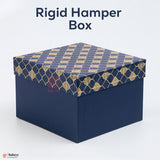 10x10x4 inch (25.5x25.5x10 cm) | Premium Rigid Hamper Box | Blue with Golden Leaf Print – Large Size