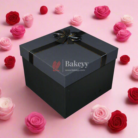 Elegant Black and Grey Gift Box with Gold Accent Ribbon (Large) - Bakeyy.com - India - {{ variant.name }}