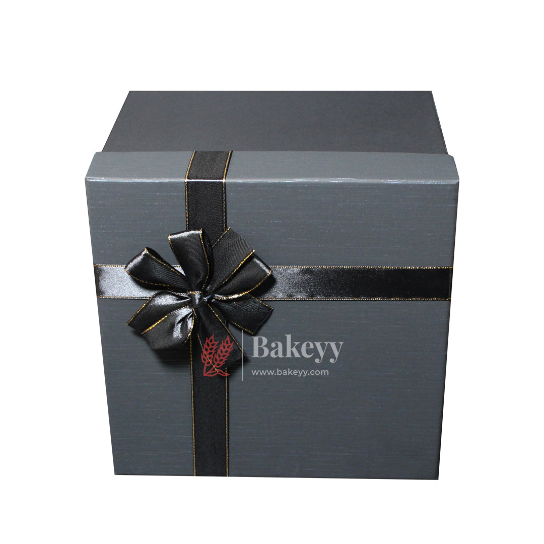 Elegant Black and Grey Gift Box with Gold Accent Ribbon (Large) - Bakeyy.com - India - {{ variant.name }}