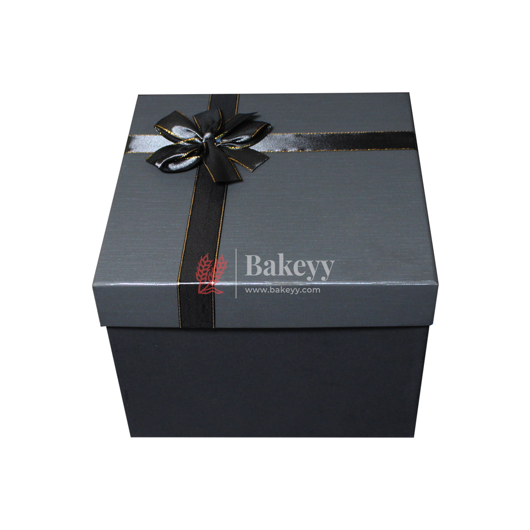 Elegant Black and Grey Gift Box with Gold Accent Ribbon (Large) - Bakeyy.com - India - {{ variant.name }}