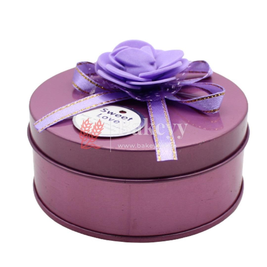 Lavender Round Empty Decorative Tin Box | Gift Box | Chocolate Box | Sweet Box | Jewellery Box | Luxury Box - Bakeyy.com - India - Lavender Round Empty Decorative Tin Box | Gift Box | Chocolate Box | Sweet Box | Jewellery Box | Luxury Box - Default Title