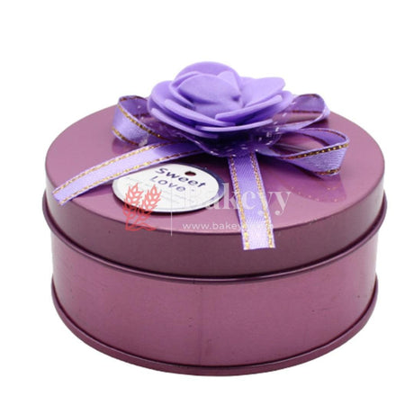 Lavender Round Empty Decorative Tin Box | Gift Box | Chocolate Box | Sweet Box | Jewellery Box | Luxury Box - Bakeyy.com - India - Lavender Round Empty Decorative Tin Box | Gift Box | Chocolate Box | Sweet Box | Jewellery Box | Luxury Box - Default Title