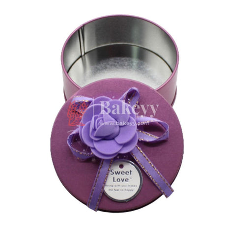 Lavender Round Empty Decorative Tin Box | Gift Box | Chocolate Box | Sweet Box | Jewellery Box | Luxury Box - Bakeyy.com - India - Lavender Round Empty Decorative Tin Box | Gift Box | Chocolate Box | Sweet Box | Jewellery Box | Luxury Box - Default Title