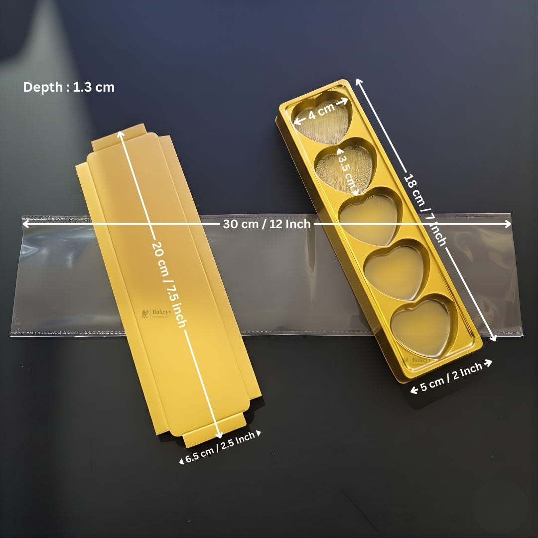 5 Cavity Lips & Heart Shaped Chocolate Packaging Box with Inner Tray | Premium Gold Finish Truffle & Sweet Box | Two Design Options Available | Pack of 10