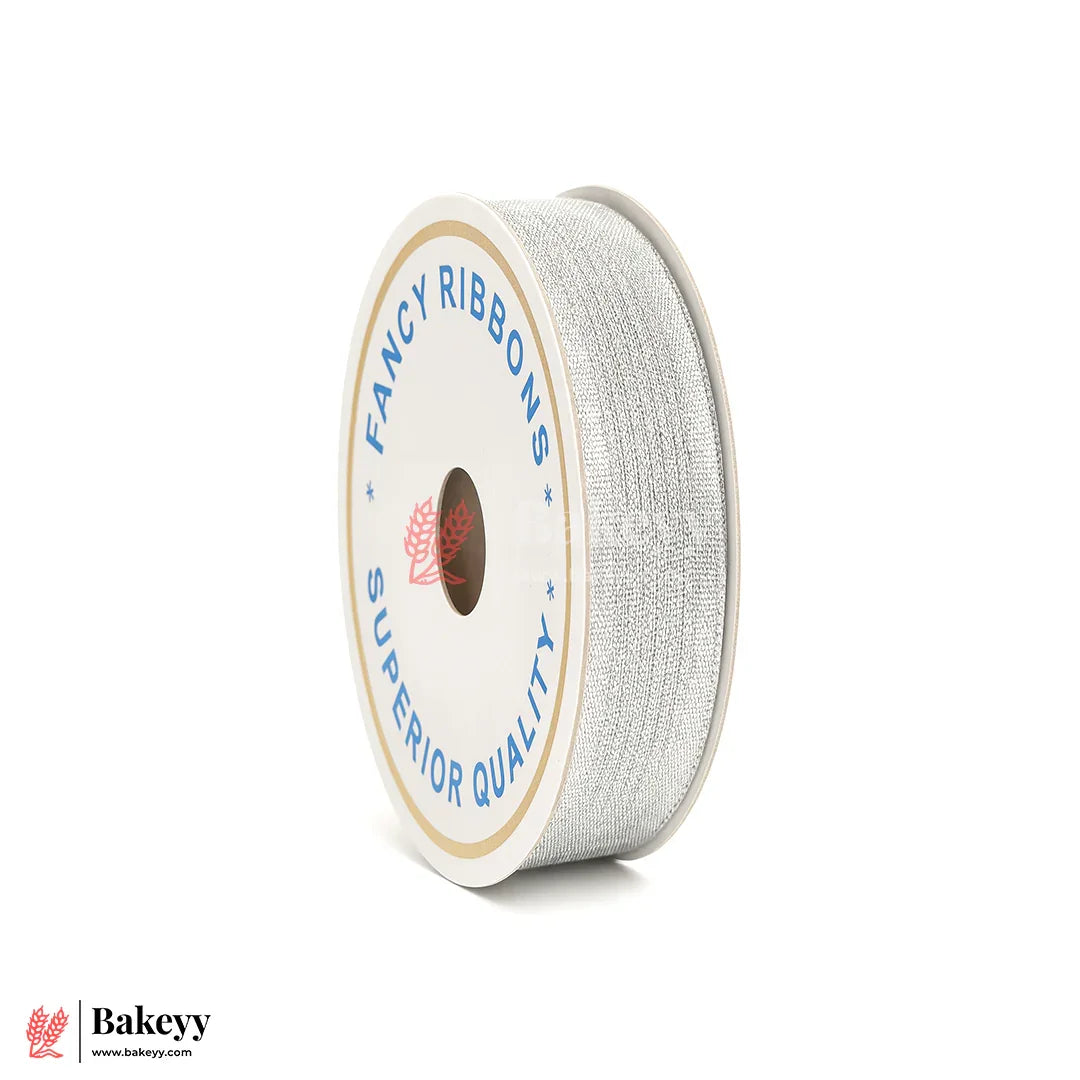 Silver Mesh Fancy Ribbon – 1.5 cm x 18 Meters | Premium Metallic Finish | 1 Roll