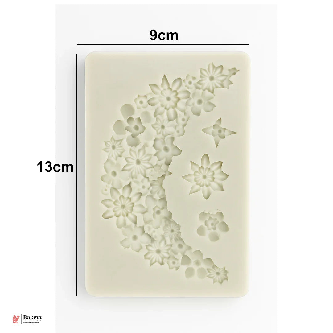 570 |  Floral Crescent Silicone Fondant Mould | 13x9cm