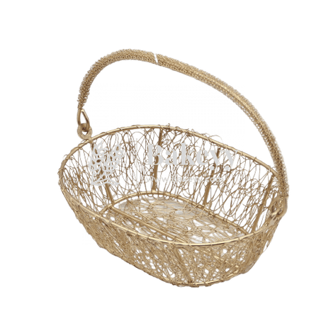 Medium Gold Metal Hamper Basket For Gifting Oval - Bakeyy.com - India - Medium Gold Metal Hamper Basket For Gifting Oval - Default Title