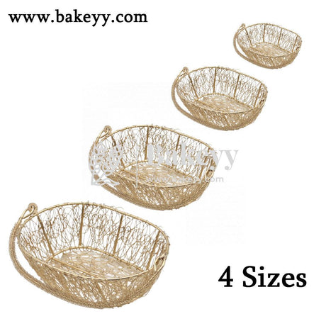 Medium Gold Metal Hamper Basket For Gifting Oval - Bakeyy.com - India - Medium Gold Metal Hamper Basket For Gifting Oval - Default Title