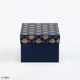8x8x4 inch (21x21x10 cm) | Premium Rigid Hamper Box | Blue with Golden Leaf Print – Medium Size