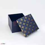 8x8x4 inch (21x21x10 cm) | Premium Rigid Hamper Box | Blue with Golden Leaf Print – Medium Size