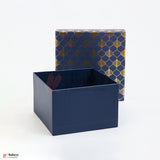 8x8x4 inch (21x21x10 cm) | Premium Rigid Hamper Box | Blue with Golden Leaf Print – Medium Size