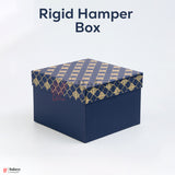 8x8x4 inch (21x21x10 cm) | Premium Rigid Hamper Box | Blue with Golden Leaf Print – Medium Size