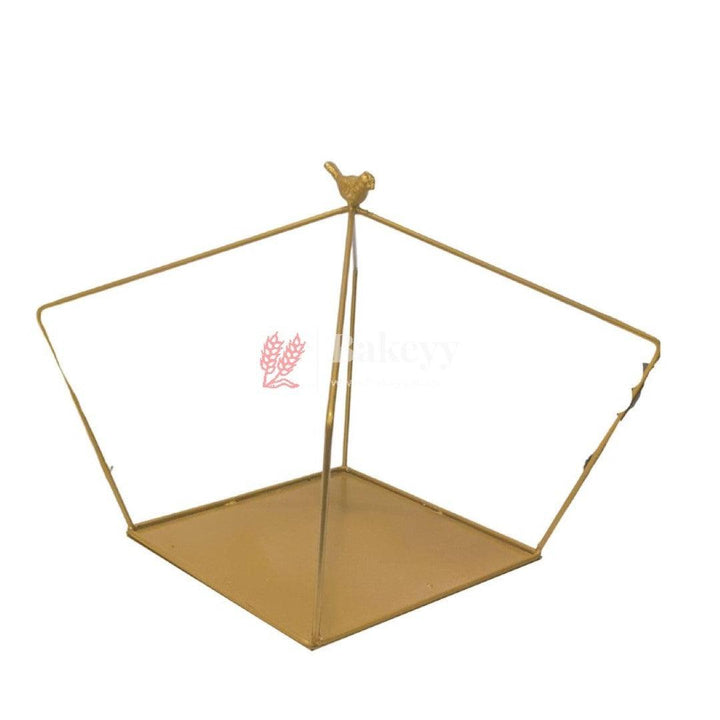 Metal 1 layer basket Gold Powder with Bird in Top | Home Decor | Return Gift | Gifting | Packing Tray - Bakeyy.com