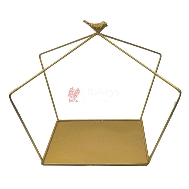 Metal 1 layer basket Gold Powder with Bird in Top | Home Decor | Return Gift | Gifting | Packing Tray - Bakeyy.com