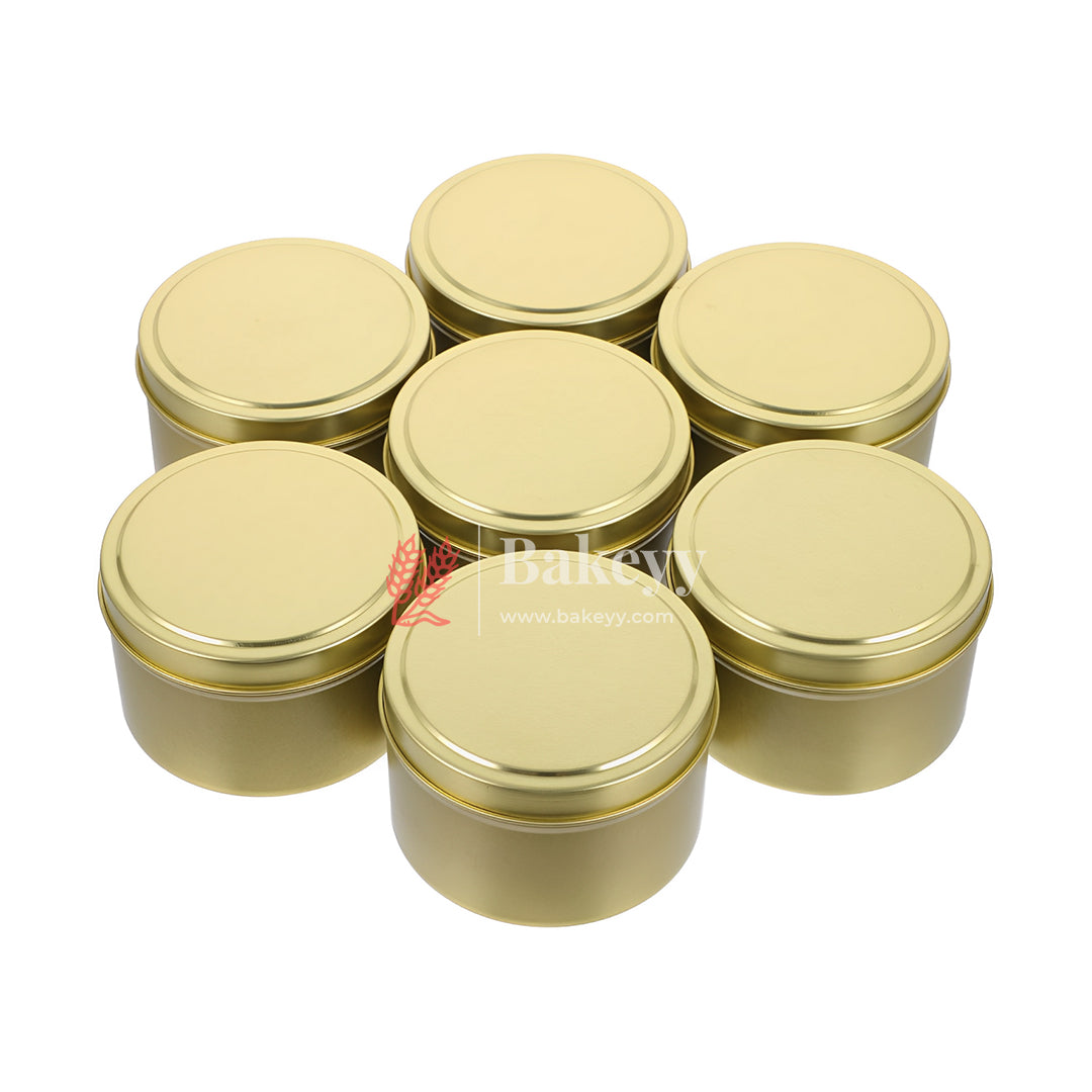 Gold Round Metal Candle Tin with Lid - Elegant Candle Storage and Display |Pack Of 4|