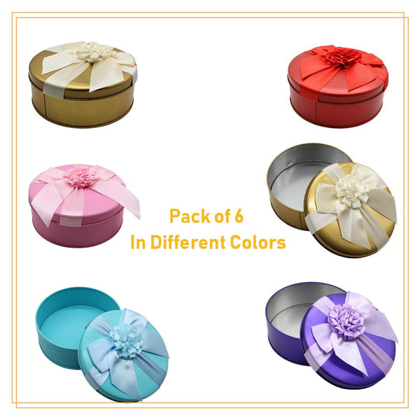 Multi Color Round Empty Decorative Tin Box | Gift Box | Chocolate Box | Sweet Box | Jewellery Box | Luxury Box | pack of 6 - Bakeyy.com