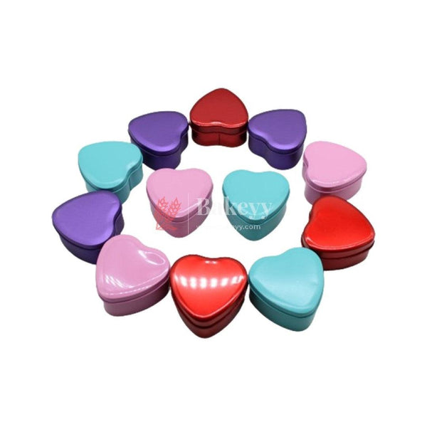 Multi colour Heart Empty Decorative Tin Box | Gift Box | Chocolate Box | Sweet Box | Jewellery Box | Luxury Box | Pack Of 12 - Bakeyy.com