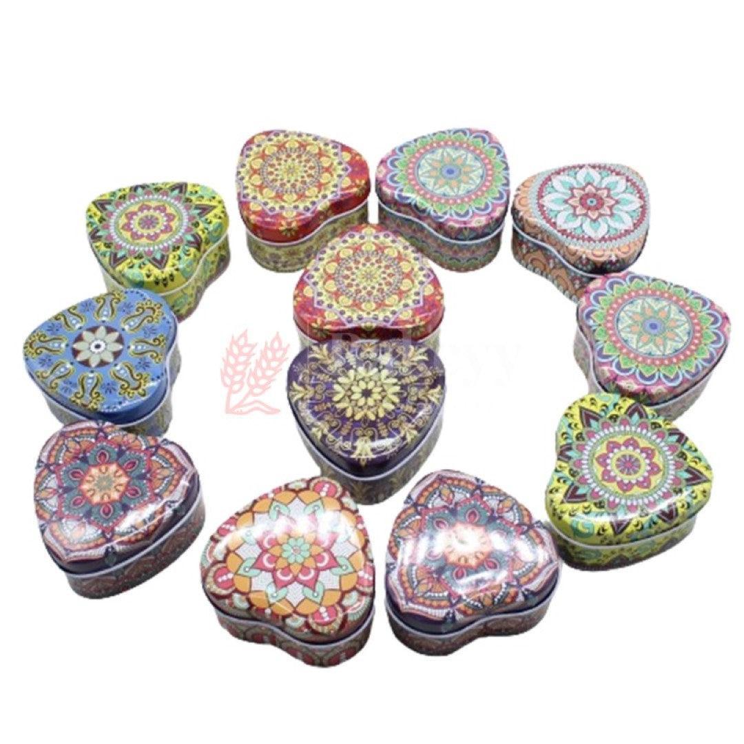 Multi colour printed Heart Empty Decorative Tin Box | Gift Box | Chocolate Box | Sweet Box | Jewellery Box | Luxury Box | Pack Of 12 - Bakeyy.com - India - Multi colour printed Heart Empty Decorative Tin Box | Gift Box | Chocolate Box | Sweet Box | Jewellery Box | Luxury Box | Pack Of 12 - Default Title