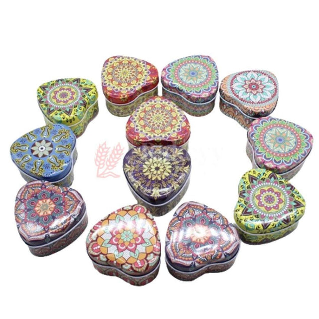 Multi colour printed Heart Empty Decorative Tin Box | Gift Box | Chocolate Box | Sweet Box | Jewellery Box | Luxury Box | Pack Of 12 - Bakeyy.com - India - Multi colour printed Heart Empty Decorative Tin Box | Gift Box | Chocolate Box | Sweet Box | Jewellery Box | Luxury Box | Pack Of 12 - Default Title