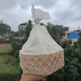 Hexagon Velvet Gift Box with Net | Diamond Pearl Embellished Base | Elegant Premium Hamper Box | Pack of 1