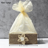 Large net basket with jute flower, beige organza wrap, ideal for gifting or hamper packaging from Bakeyy.com