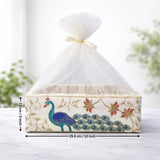 Peacock Embroidered Premium Gift Box with Net | Luxury Festive & Wedding Hamper Box With Matching Ribbon | Pack of 1