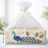 Peacock Embroidered Premium Gift Box with Net | Luxury Festive & Wedding Hamper Box With Matching Ribbon | Pack of 1