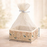 Elegant Square Fabric Gift Basket with Net Cover | Floral Embroidered Hamper Base for Luxury Gifting With Matching Ribbon | Pack of 1 - Bakeyy.com - India - Elegant Square Fabric Gift Basket with Net Cover | Floral Embroidered Hamper Base for Luxury Gifting With Matching Ribbon | Pack of 1 - Small 250.00