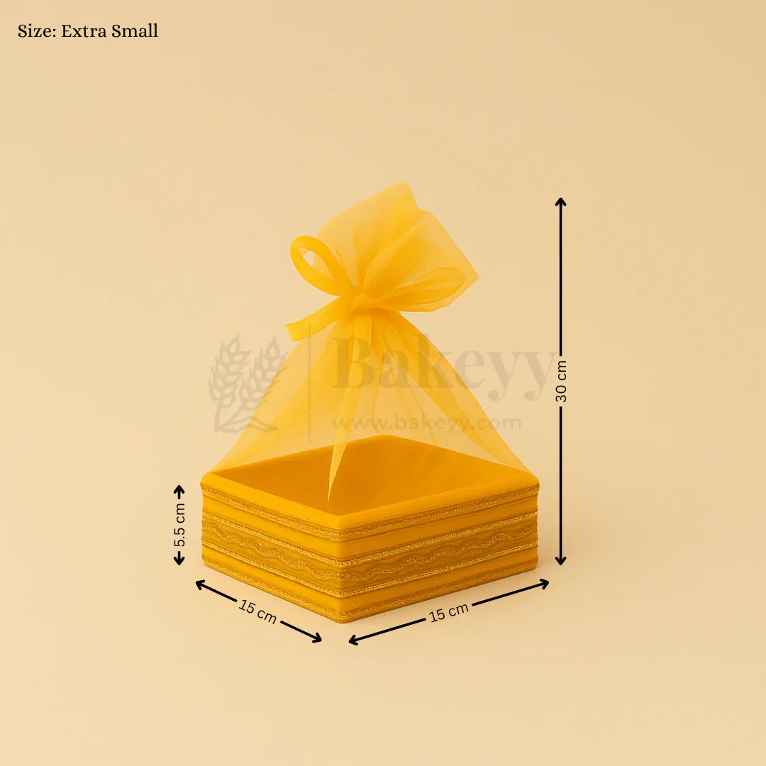 Yellow Net Hamper Basket & Ribbon Bow | Ideal for Wedding & Festive Hampers | Pack of 1