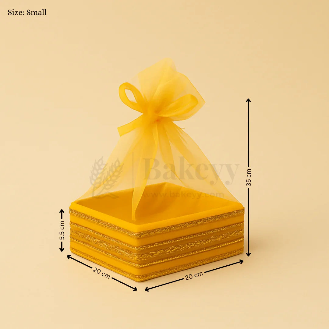 Yellow Net Hamper Basket & Ribbon Bow | Ideal for Wedding & Festive Hampers | Pack of 1