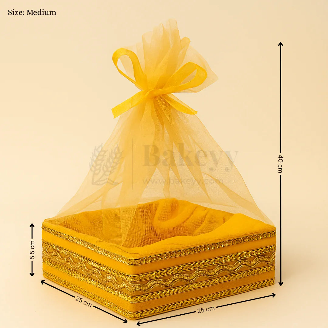 Yellow Net Hamper Basket & Ribbon Bow | Ideal for Wedding & Festive Hampers | Pack of 1